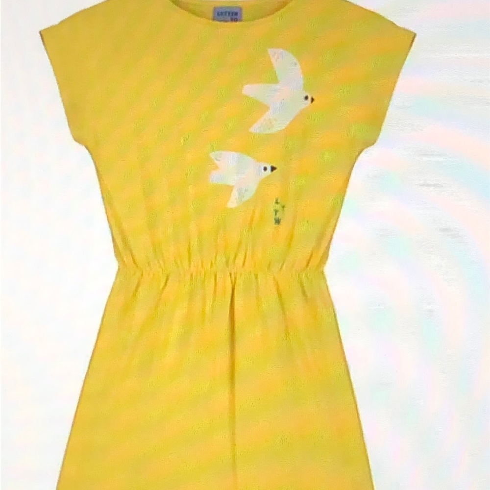 Letter to the world. Organic cotton Yellow Kids Dress with Bird Print. 8-9 yrs.